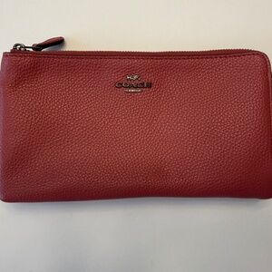 COACH Leather Double Zip Two Tone Pink Wallet Wristlet